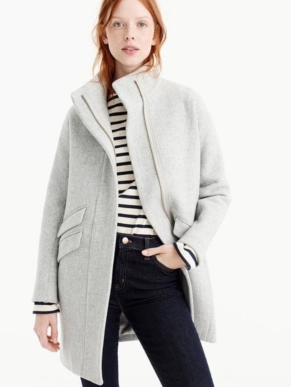 J. Crew Cocoon Coat Italian Stadium-Cloth Wool Blend Gray Heather Dusk